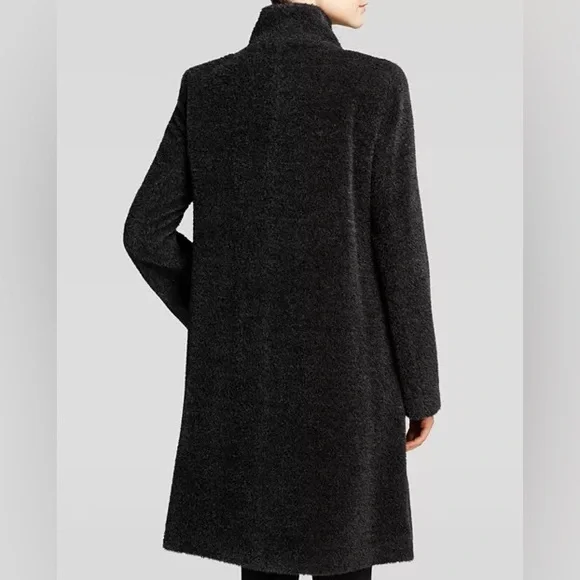 CiINZIA ROCCA FLARED BLACK WOOL AND ALPACA COAT WITH HIGH STAND COLLAR SIZE 6